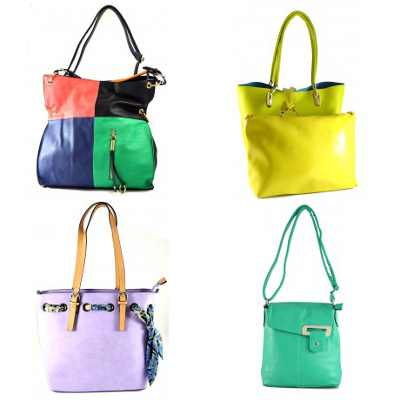 zleva: barevná trendy kabelka (cena: 689 Kč)