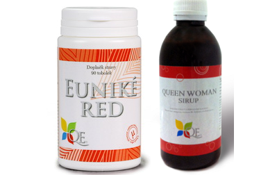Ŕada pro ženy: Euniké Red a Sirup Queen WOMAN s manganem, vitamínem B6, cholinem a výtažkem z hroznů.