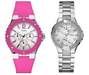 růžové hodinky - cena: 2 150 Kč, sříbrné hodinky - cena: 3 590 Kč